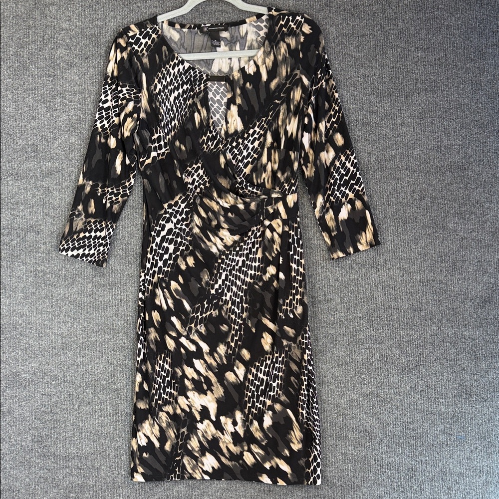 INC international Concepts Elegant Black  Cream Print Dress Women’s Medium
